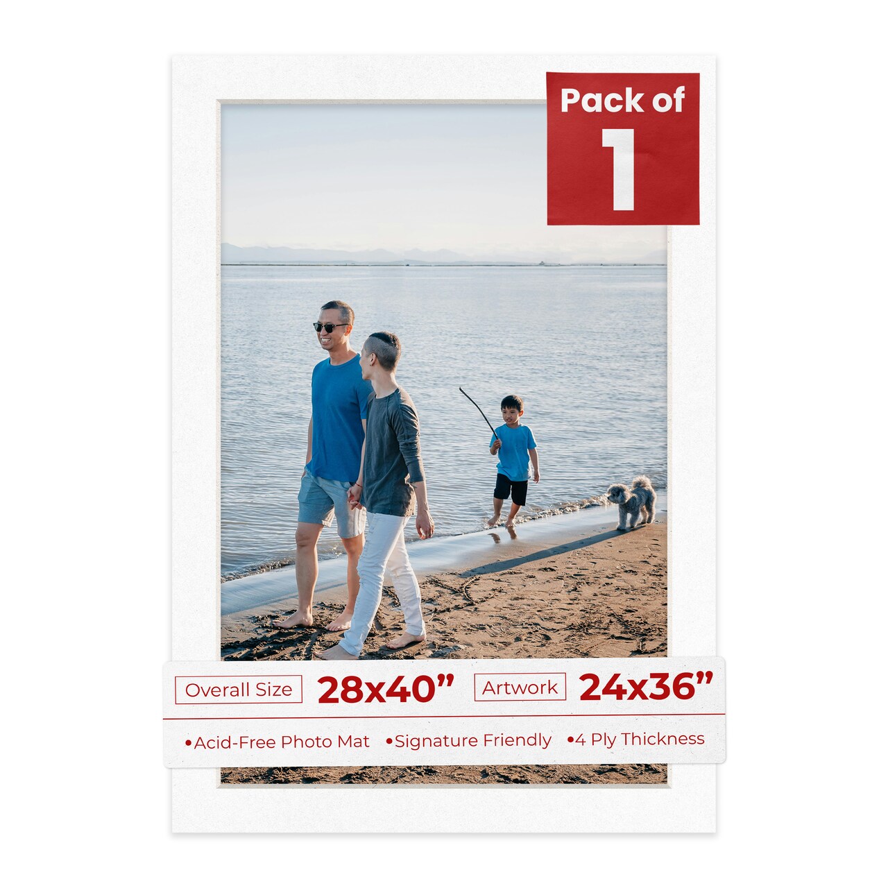 White with Black Core Mat Board for 28x40 Frames - Fits 24x36 Photos